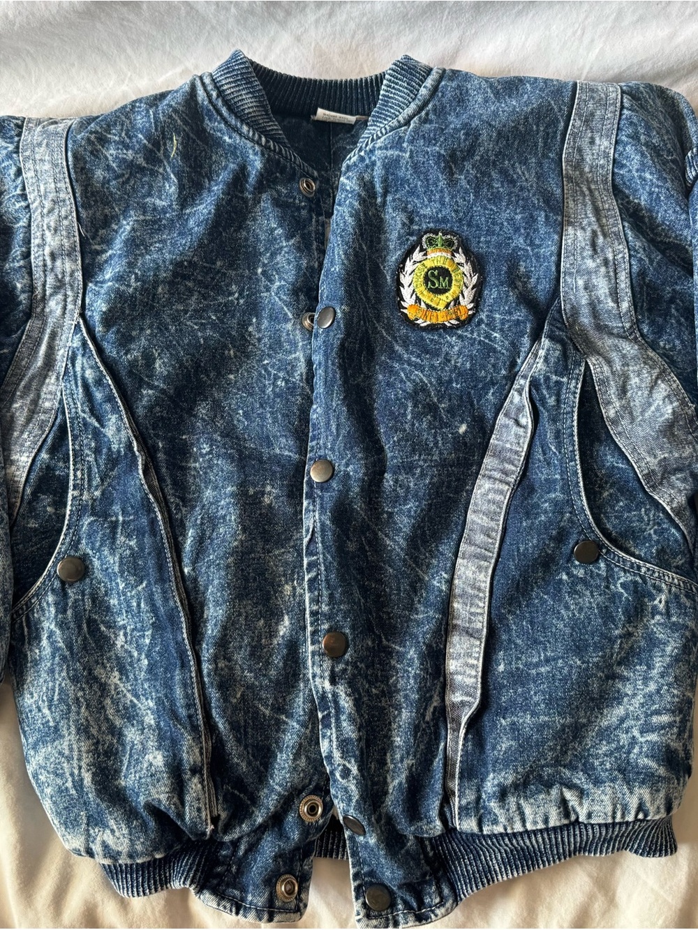 Vintage 80s 90s Kids Barbee Acid Wash Denim Sherpa Bomber Jacket Size 10 Youth